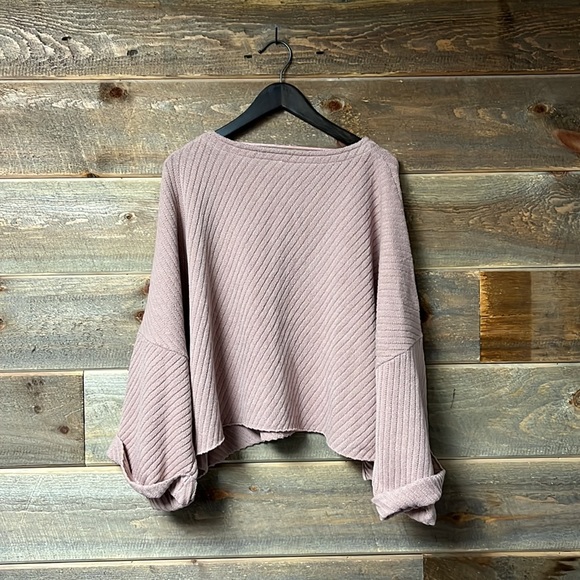 Free People NWT Dusty Rose Pink Ribbed Oversized Crop Sweater Small - Picture 6 of 6